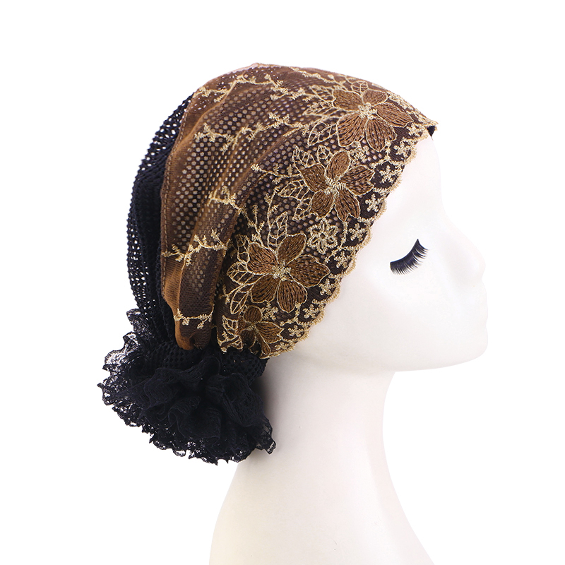 Nouveau femmes élégant broderie dentelle florale Turban casquette couvre-chef foulard chapeau musulman islamique chapeaux Bonnet intérieur Hijabs
