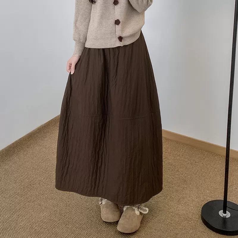 Jupe bourgeon taille haute pour femmes, mi-longue, ligne a, lanterne, matelassée, décontractée, chaude, nouvelle collection automne hiver 2025