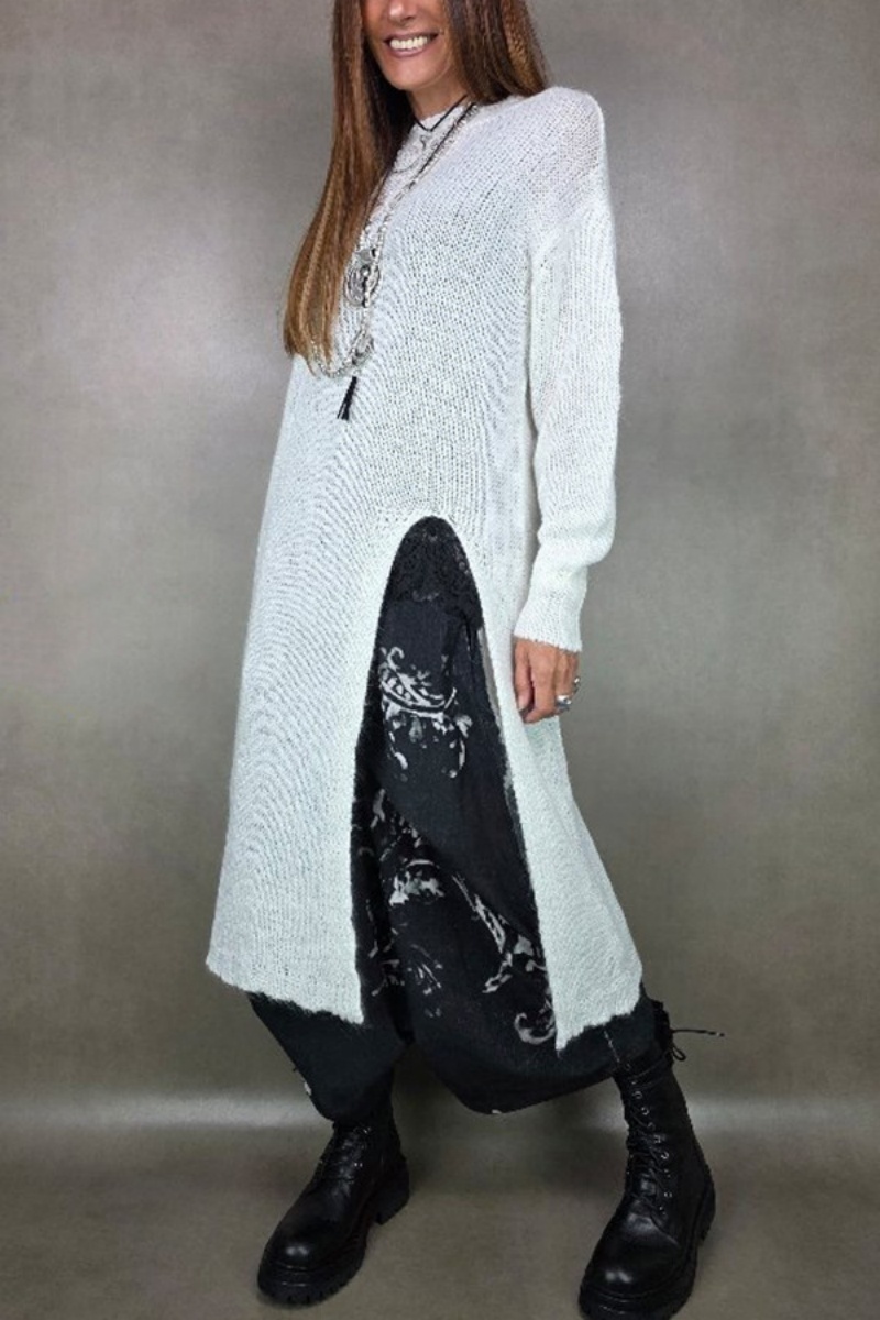 Robe pull pour Femme, Streetwear, manches longues, col rond, fente haute, longue, décontractée, ample, automne
