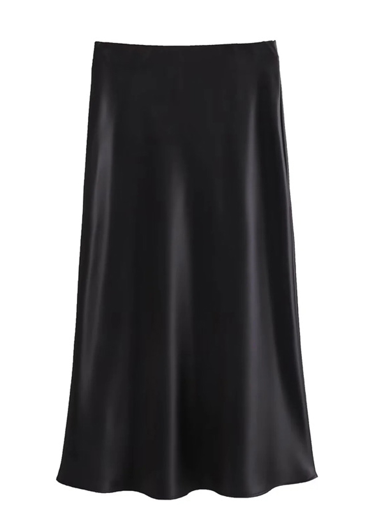2025 jupe en Satin noir femme taille haute jupes longues élégantes pour les femmes mode été jupe Midi bureau femmes jupes