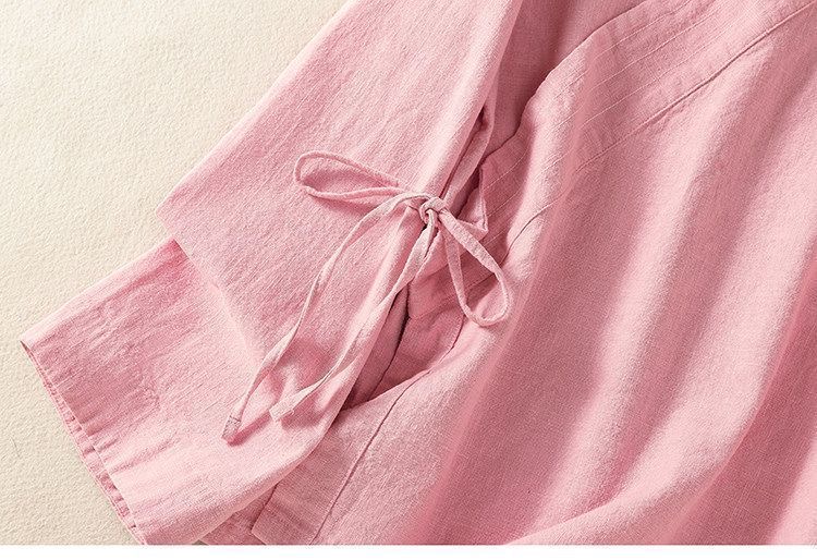 Chemise kimono vintage de style chinois pour femme, printemps automne, bohème, beige, rose, bleu marine, vêtements en coton, cardigan à manches longues, manteau