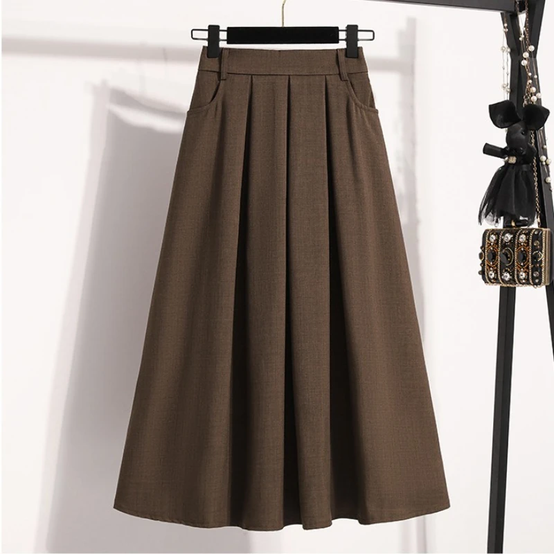 Robe Maxi trapèze plissée, couleur unie, jupe polyvalente mi-longue, couverture des hanches, nouveau Style printemps été 2026, jupe mi-longue