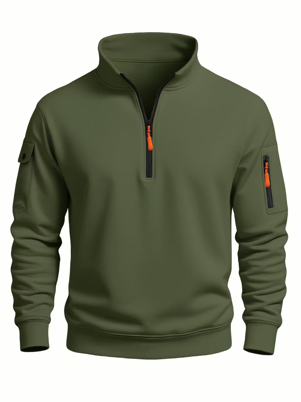 Sweat-shirt pour hommes, nouvelle collection automne et hiver 2021, sport décontracté, manches longues, col haut, demi-fermeture éclair, haut coupe-vent