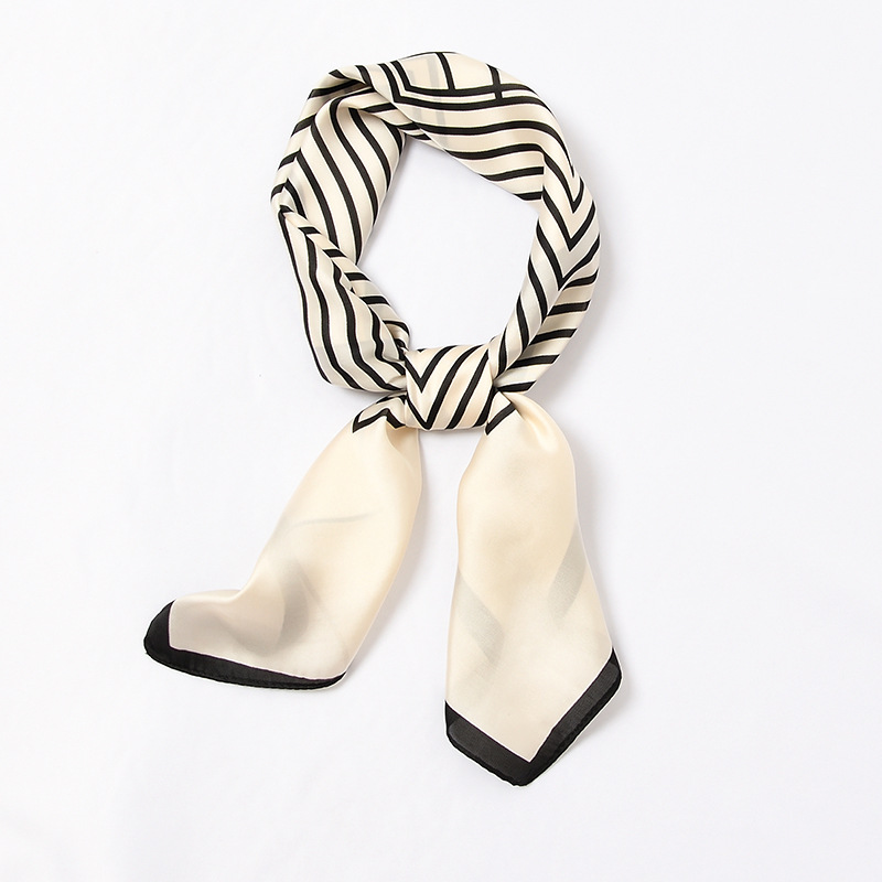 Foulard Bandana Rayé en Satin pour Femme, Châle Carré de 70x70cm, à la Mode