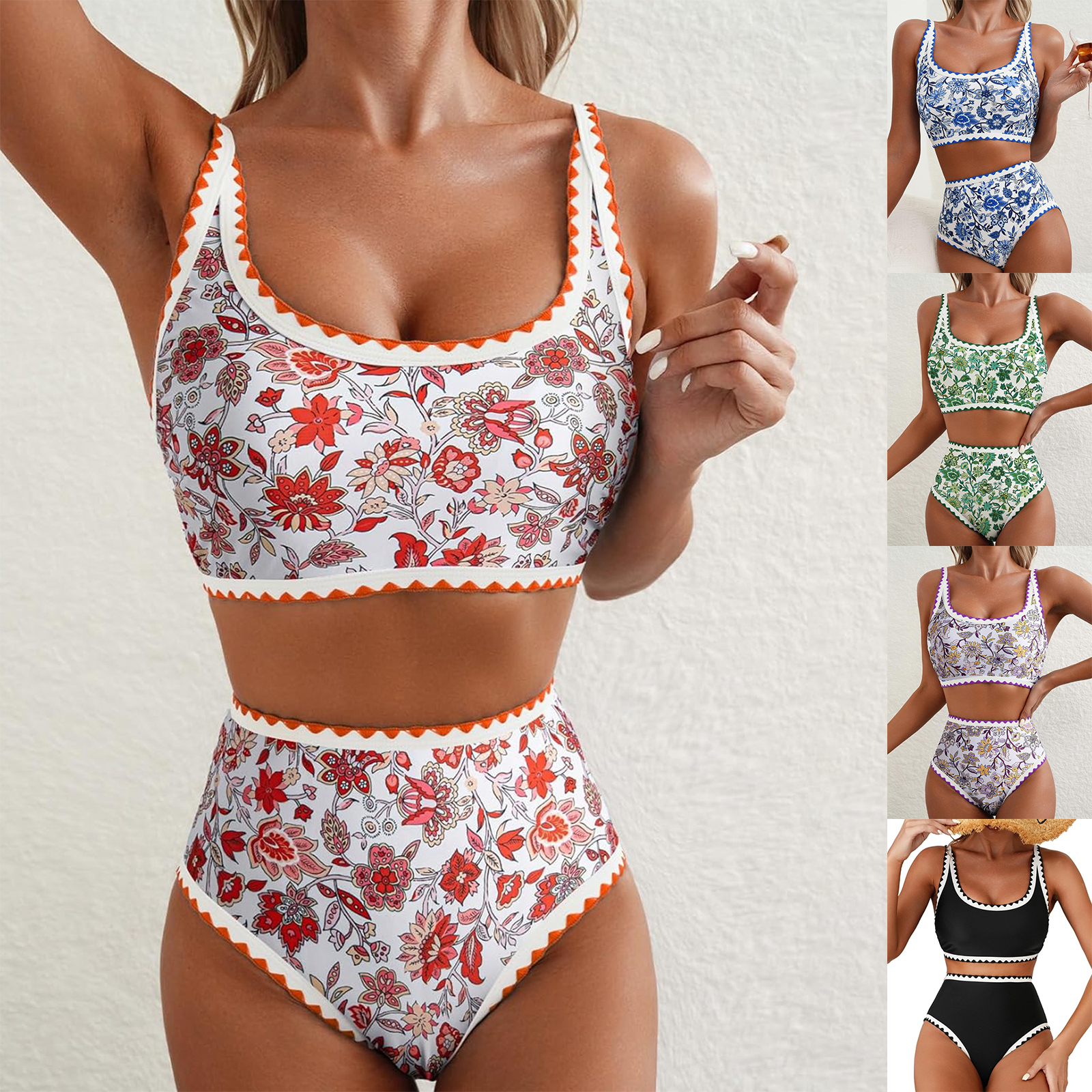 Maillot de bain 2 pièces Vintage pour femmes, imprimé Floral, col en U, soutien-gorge et slip taille haute, ensemble pour l'été, vêtements de plage