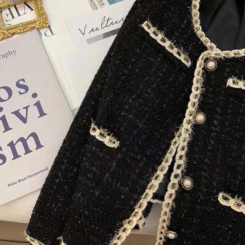 Veste en tweed à simple boutonnage pour femme, manteau torsadé à col rond, mode coréenne élégante, manteau doux et chic, vêtements décontractés pour dames de bureau, automne