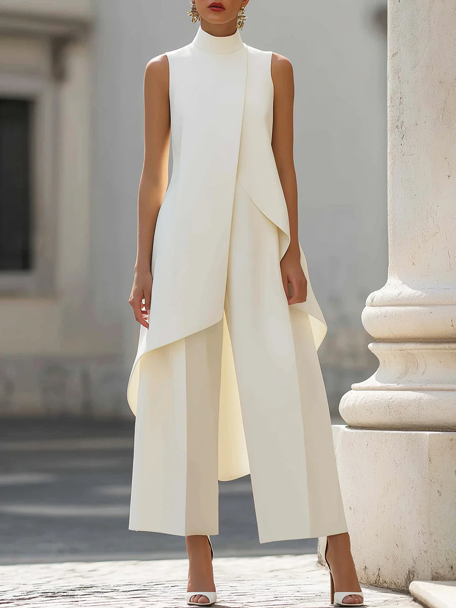Ensembles Assortis Femme Été 2026 – Nouvelle Collection Chic : Ensemble 2 Pièces Élégant avec Haut Sans Manches et Pantalon Droit au Design Irrégulier, Style Simple