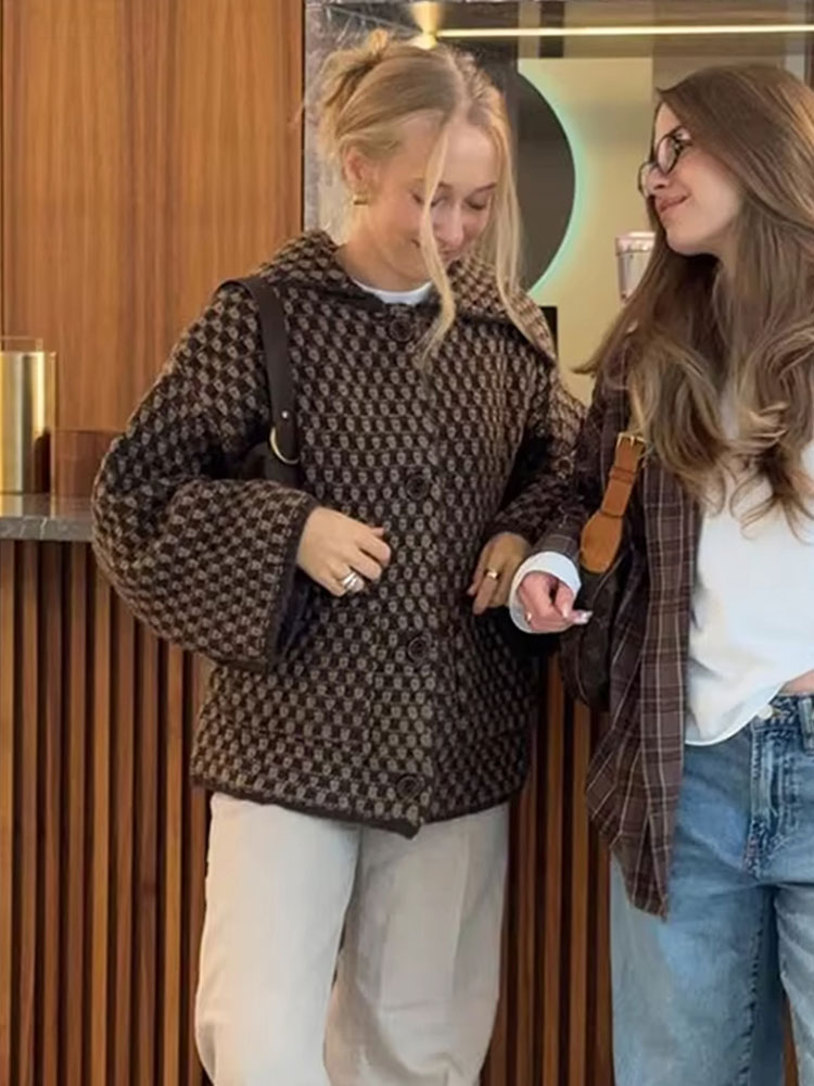 Veste Printemps HH 2026 pour Femmes, Cardigan Tricoté Décontracté Ample, Col Revers, Simple Boutonnage, Manches Longues, Manteau Pull, Hauts de Rue