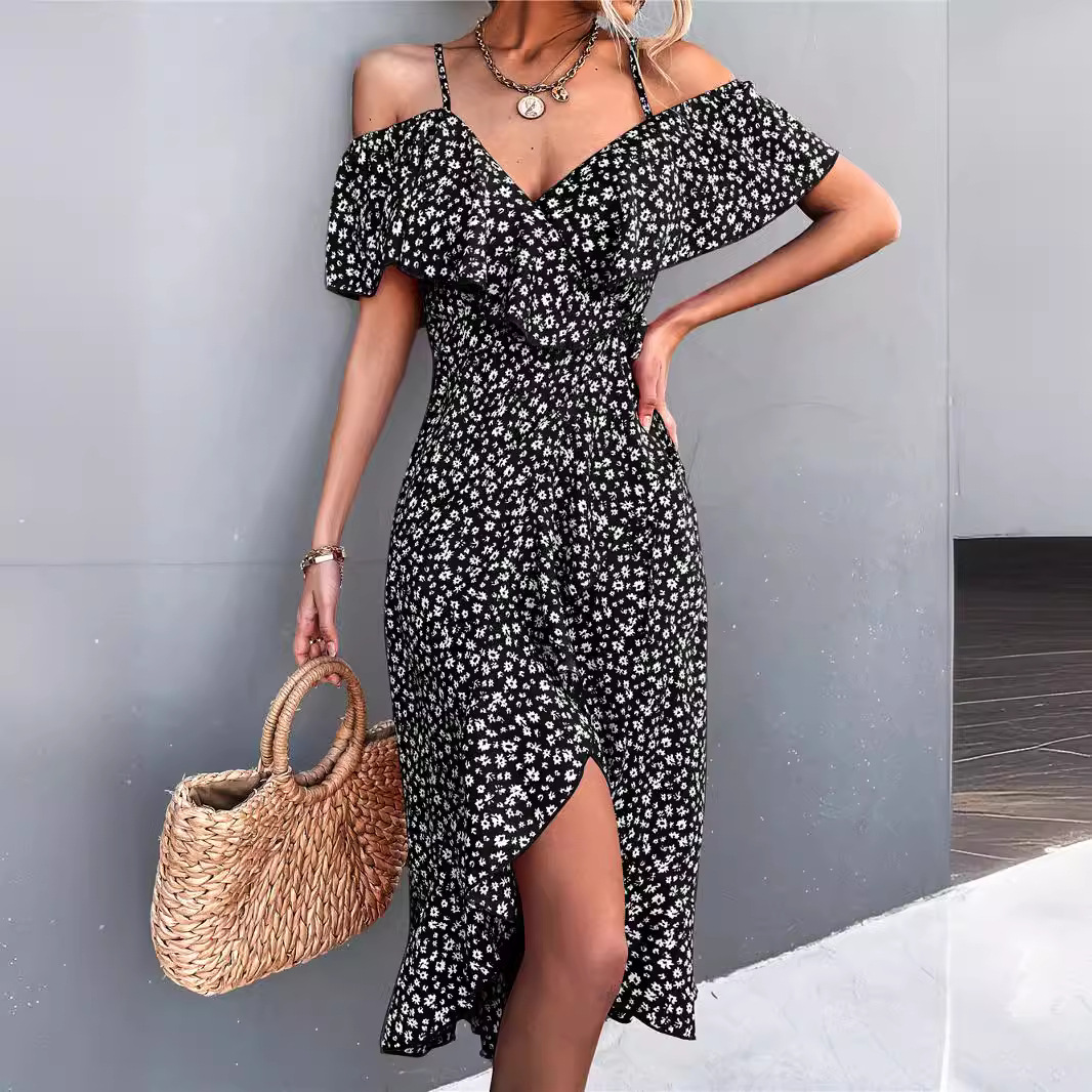 Nouvelle Robe Longue Irrégulière à Bretelles Florales Asymétriques pour Femme, Collection Printemps-Été, Effet Amincissant