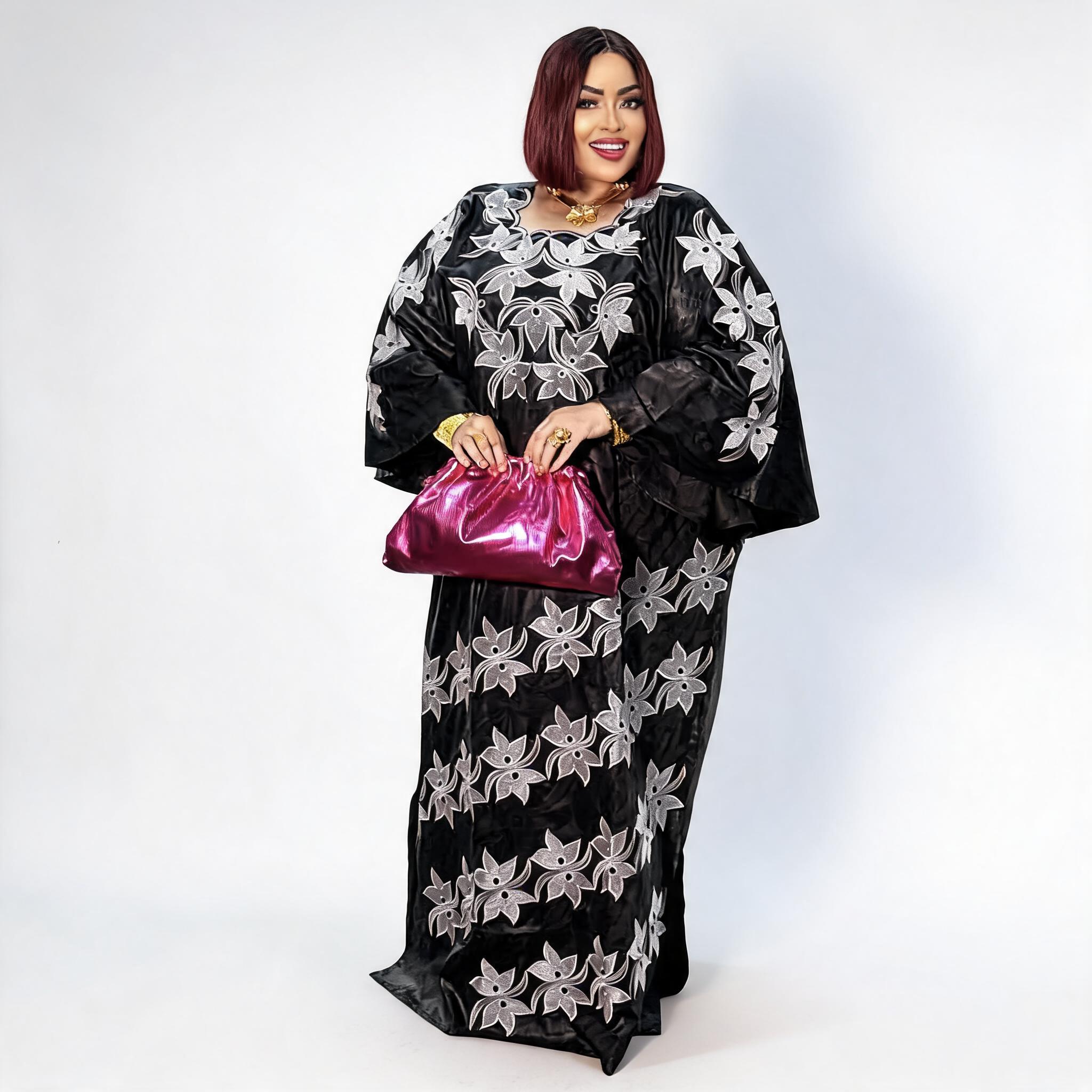 Robes africaines pour femmes grande taille, robe longue avec écharpe, design brodé Bazin Riche