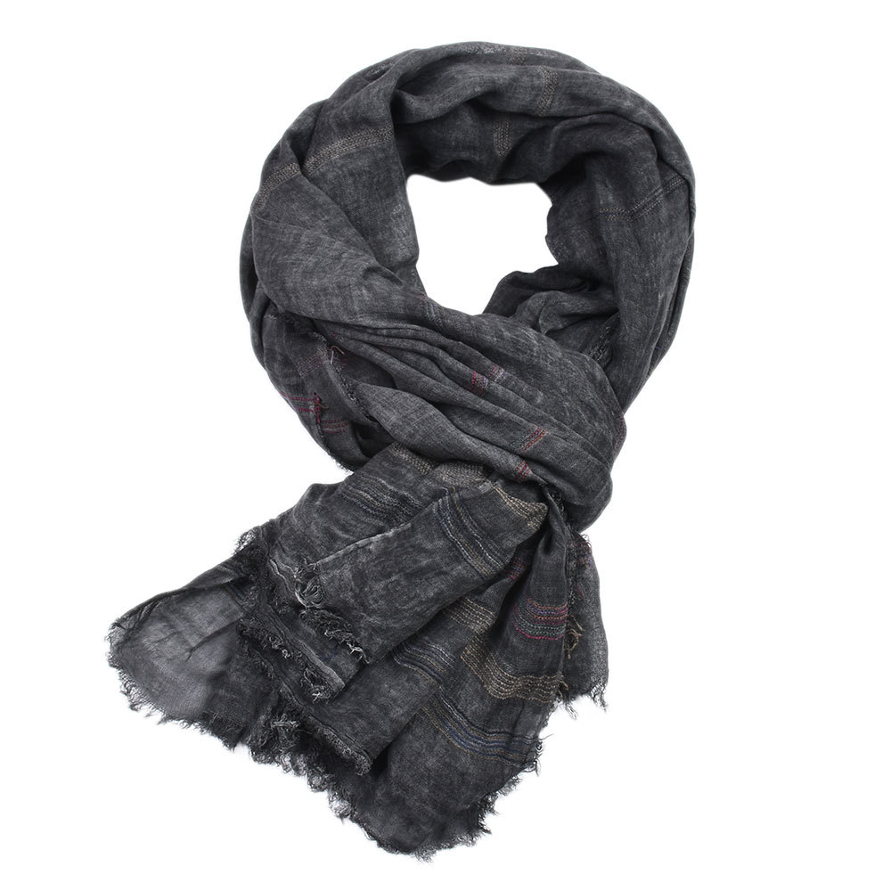 Écharpe d'hiver européenne et américaine pour hommes, en coton et lin, teint en fil rayé, châle Long avec pompon, accessoires masculins Bufanda