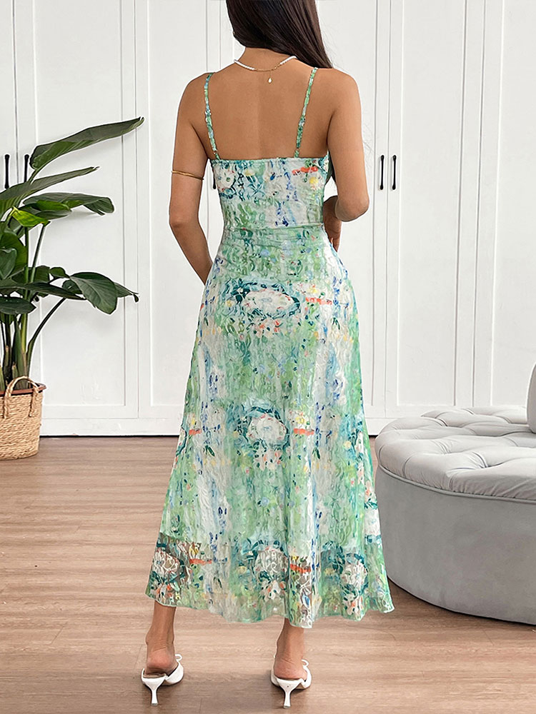 Robes longues pour femmes, nouvelle collection été, style streetwear, imprimé, à lacets, fendues, à fines bretelles, sexy, dos nu, élégantes, vêtements féminins