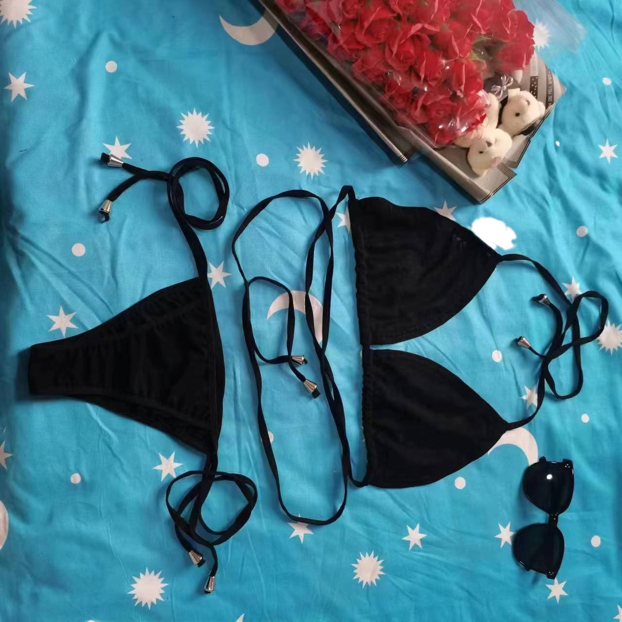 Maillot de bain deux pièces pour femmes, sexy, col licou, triangle, string