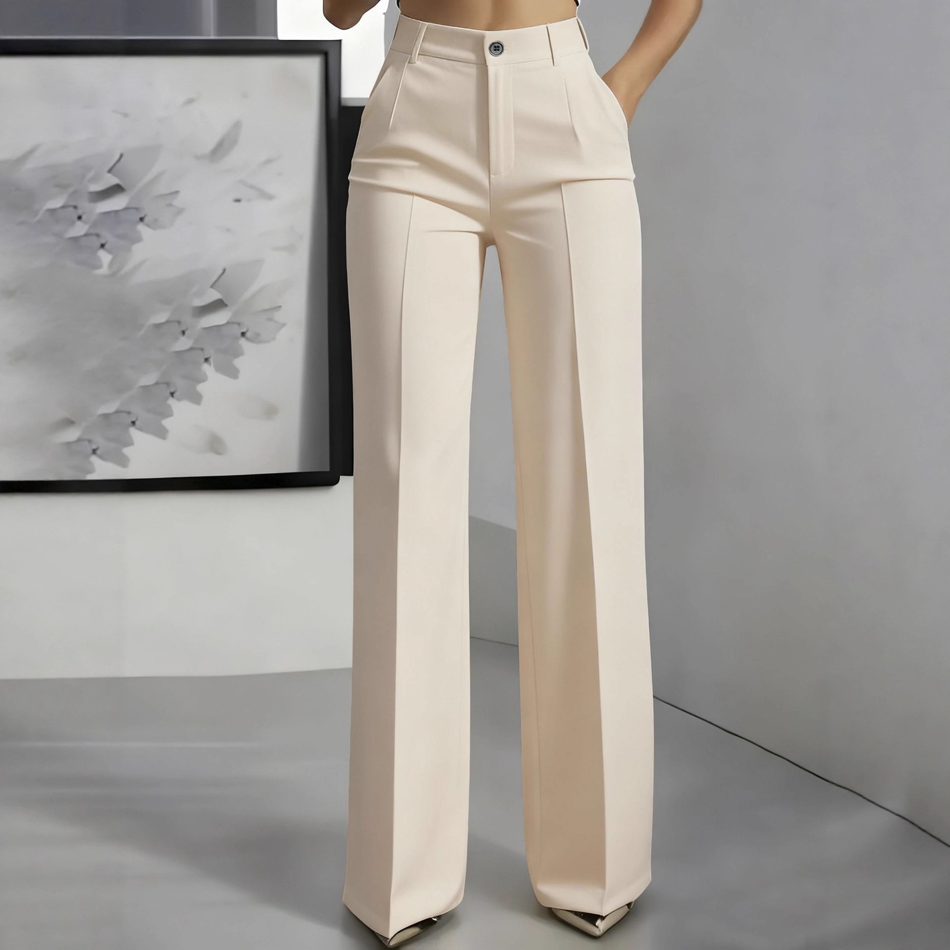 Pantalon femme 2026 décontracté, nouvelle collection, couleur unie, taille haute, boutonné, coupe droite, pantalon de costume simple pour femme