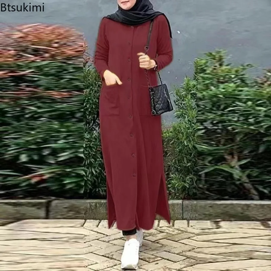 Robe longue Vintage pour femmes musulmanes Abaya Hajib, manches longues, col rond, chemise décontractée, Maxi, arabe, modeste, 2026