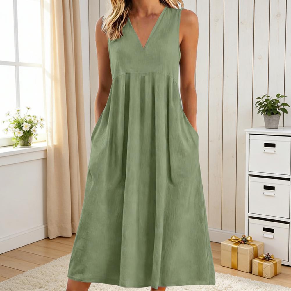 Pantalon large décontracté en coton et lin pour femme, robe d'été sans manches à col en V, pantalon ample décontracté à jambes larges