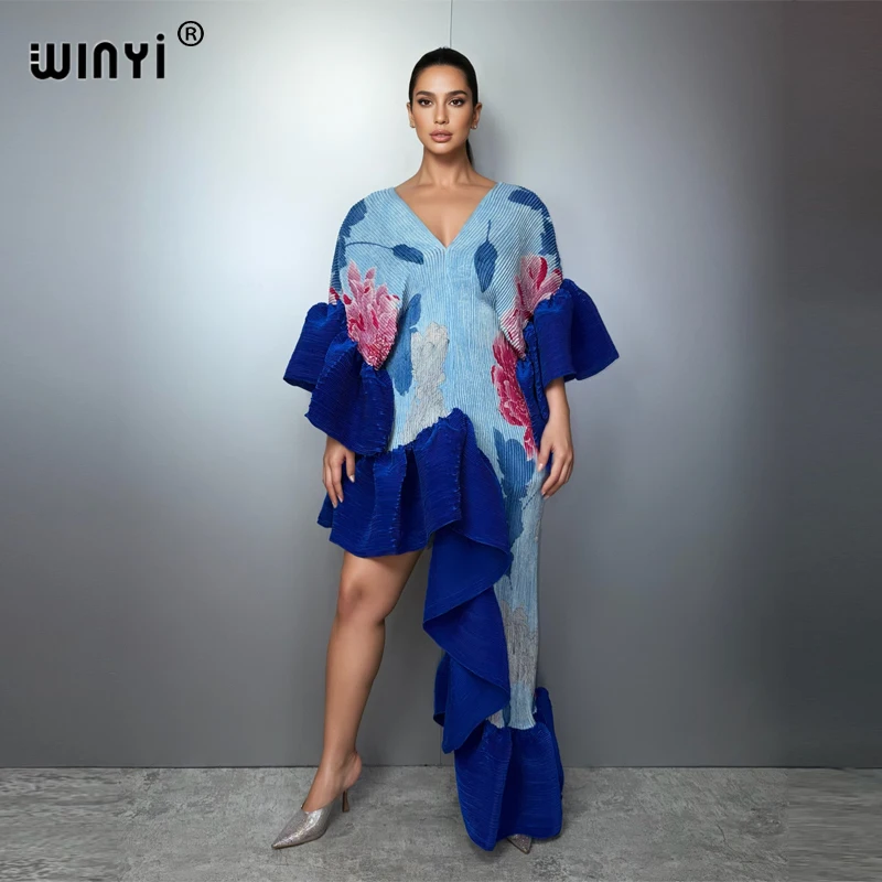 Robe Kaftan Maxi Bohème WINYI Style Moyen-Orient Élégante Plissée Cache-maillot de Plage Élastique Luxe Soirée Fête Dubaï Abaya