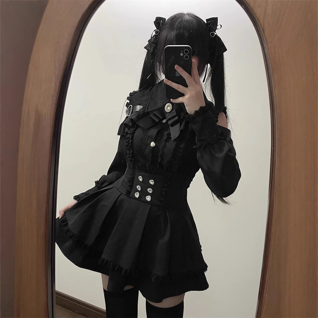 Jirai kei tenue Lolita filles chemise jupe ensemble femmes Kawaii nœud à manches longues Y2K décontracté esthétique chemise Style japonais femmes