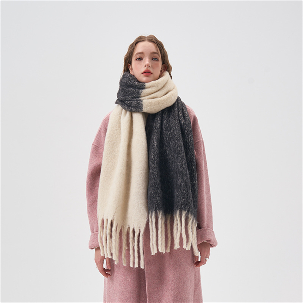 Hiver épaissi Imitation cachemire écharpe longue couleur bloquant doux châle de luxe femmes Pashmina foulards gland Bufanda Echarpe