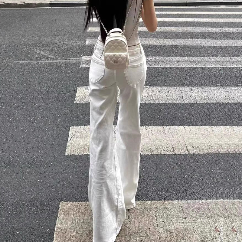 Mode coréenne taille haute jean blanc pour femmes Streetwear minceur Micro pantalon en Denim évasé femme Vintage pantalon ample femme