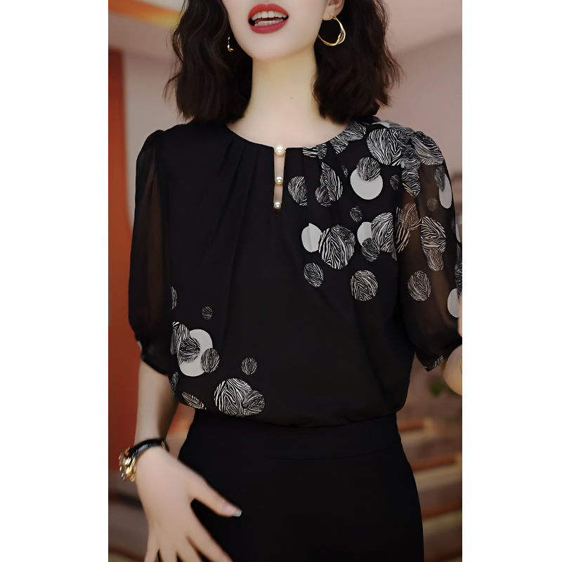 Chemise à manches courtes en mousseline de soie pour femmes, nouvelle chemise Design pour mère, haut imprimé ample et à la mode, été