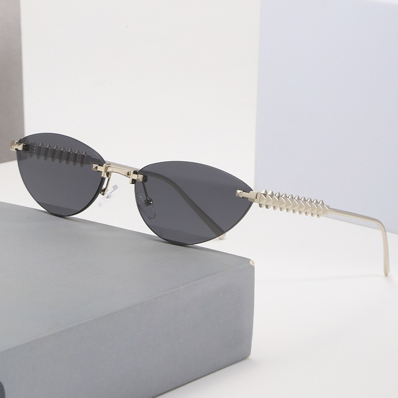 Lunettes de soleil œil-de-chat sans monture pour femme, marque de luxe 2025, ovales, dégradées, tendance, élégantes et uniques