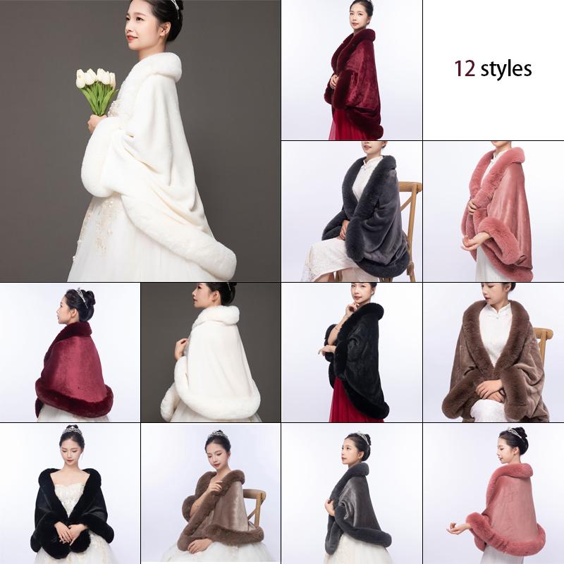 Automne hiver luxe fausse fourrure châle foulards dame en peluche écharpe étole couvrir pour la fête de mariage mariée fourrure haussement d'épaules châle Wrap Cape