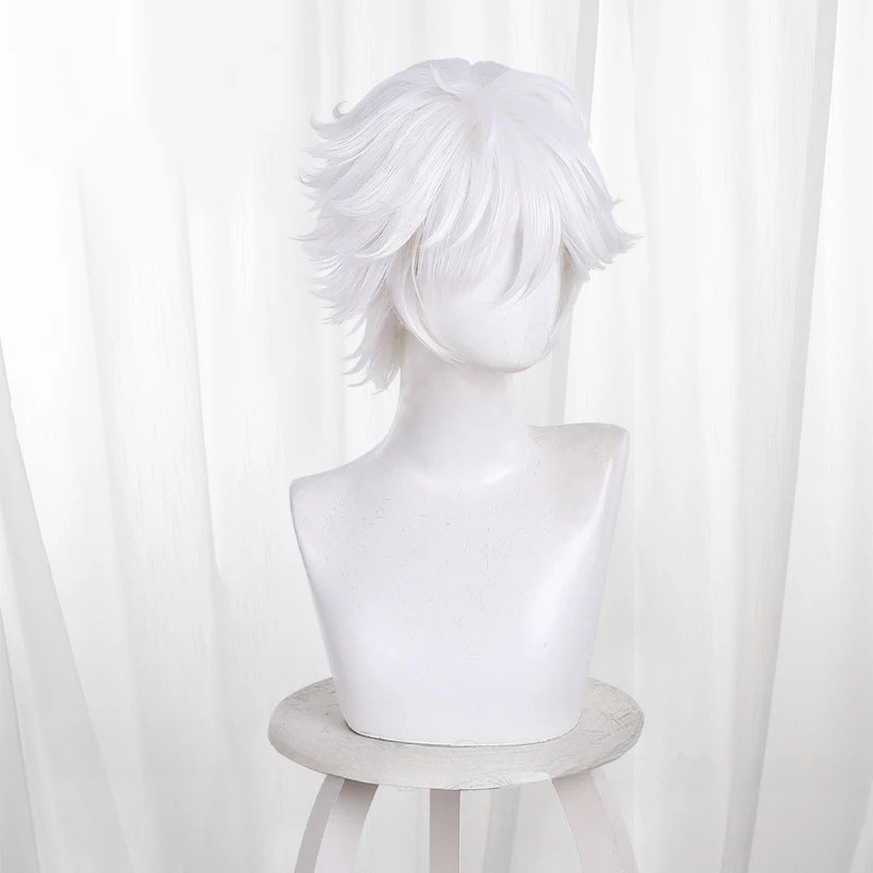 Perruque synthétique résistante à la chaleur, perruque courte et blanche, chapeau de sorcière Anime Atelier Qifrey, Tongari Boushi no Atelier