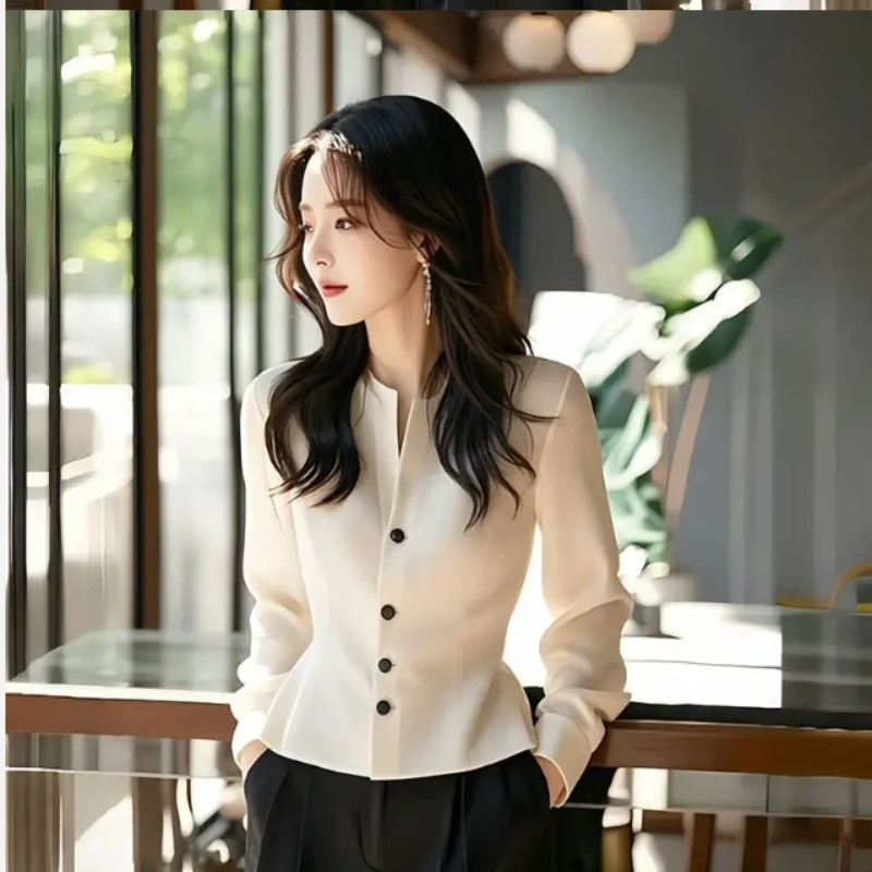 Chemise Courte à Manches sulfpour Femme, Chemisier à lèvent, Couleur Unie, Mode Élégante, Printemps Automne