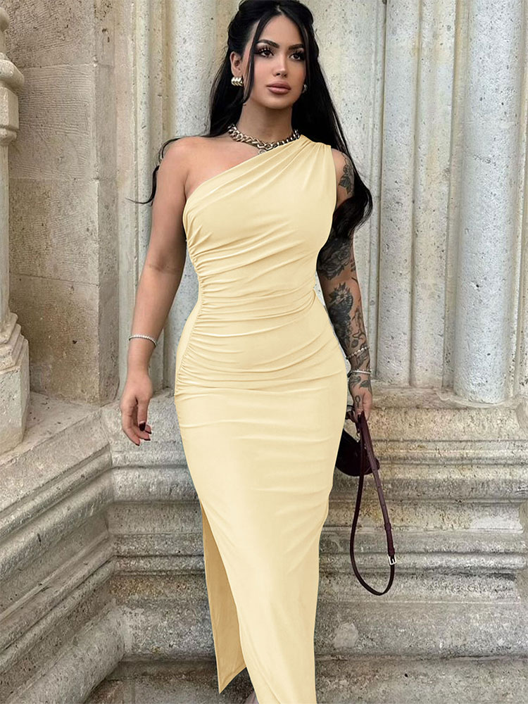 Robes longues sexy fendues noires sans manches dos nu pour femmes, robes d'été élégantes à épaules dénudées pour soirées et clubs