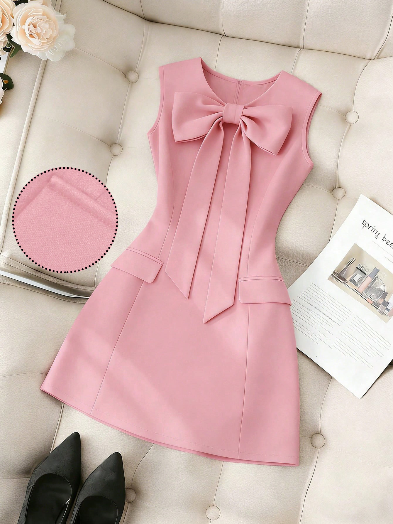 Robe élégante pour femme avec un simple nœud, robe minimaliste sophistiquée pour femmes