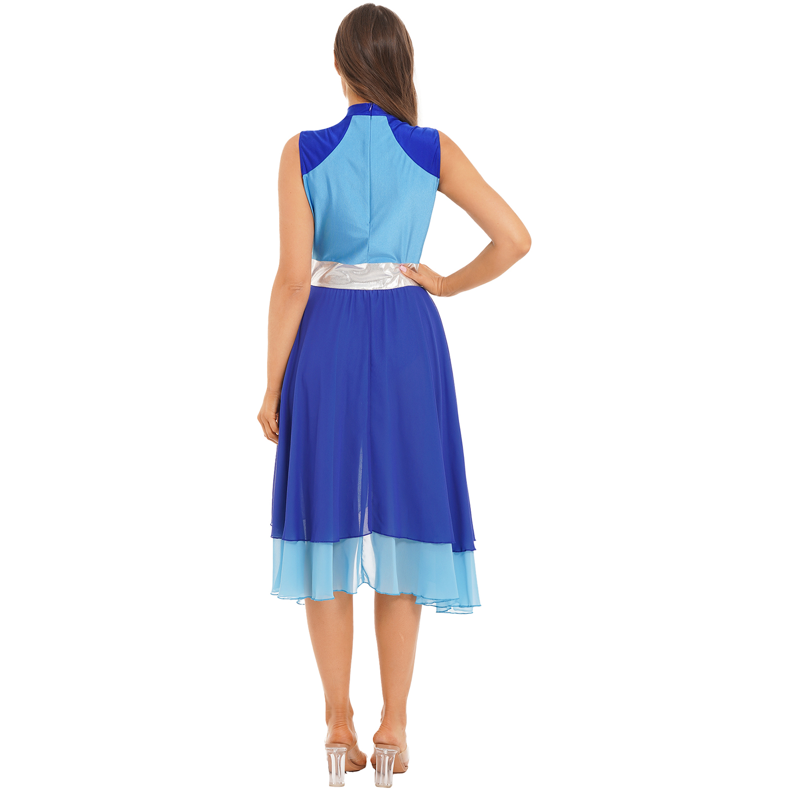 Robe de danse patchwork moderne pour femmes, robe de nuit pour documents once, col montant en fibre, ourlet fendu, vêtements de danse