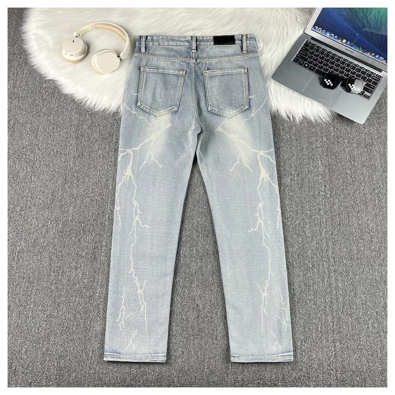 2025 hommes jean mâle mince haute élasticité étoile broderie Stretch taille moyenne jean décontracté mode Street Wear jambe droite pantalon