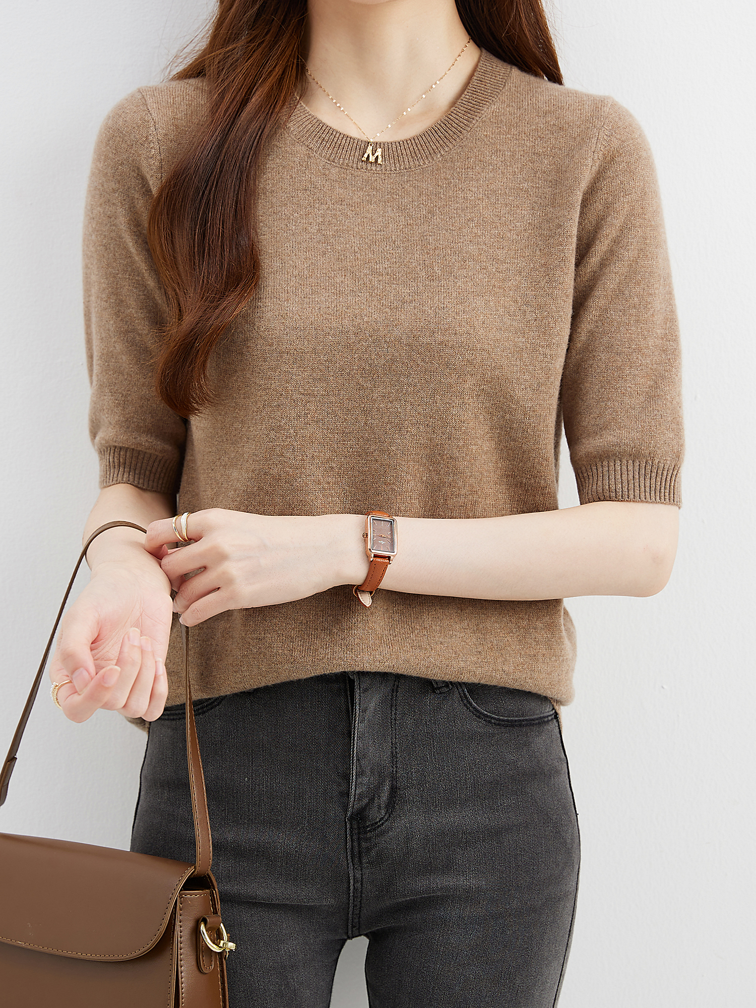 Pull ras du cou en laine mérinos pour femme, pull à manches courtes, pulls en tricot, vêtements féminins, mode, été, automne, 100%