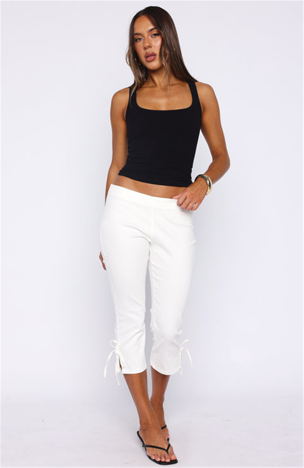 Pantalon court élégant pour femme, bleu foncé, coupe ajustée, avec liens latéraux, taille mi-haute, décontracté et extensible