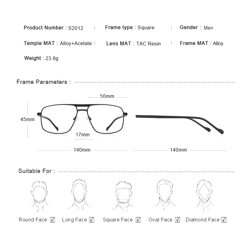 MERRYS DESIGN hommes classique carré lunettes optique cadre de luxe Double pont lunettes de Prescription montures optique-lunetterie S2012