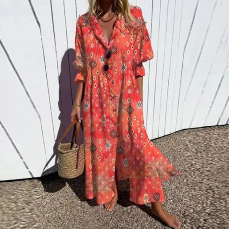 Femmes élégantes grande taille plissée à manches courtes col en V robes longues Style doux taille haute robe imprimée femme décontracté robe ample