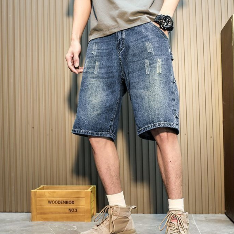 Short en jean pour hommes, mince, ample, droit, décontracté, tendance, marque cassée, outillage à cinq points, pantalon pour petit ami, été 2025