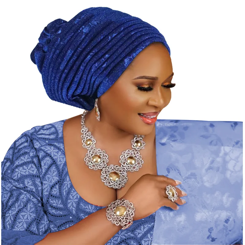 Turban Africain en Tissu Pailmétrage pour Femme, Écharpe de Sauna Musulmane, Bonnet Plissé