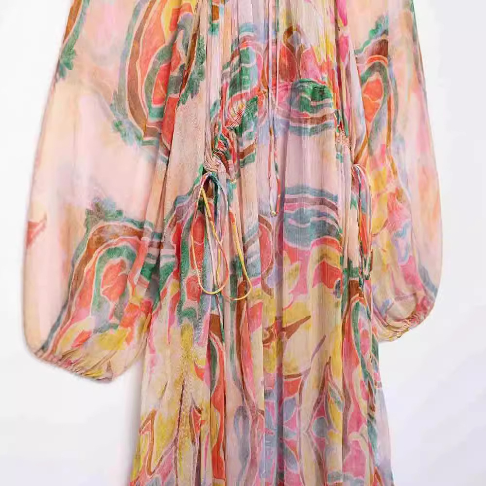 Robe de plage décontractée à volants en cascade pour femmes, Chic, Patchwork, à lacets, manches mi-évasées, col rond, été, 2025