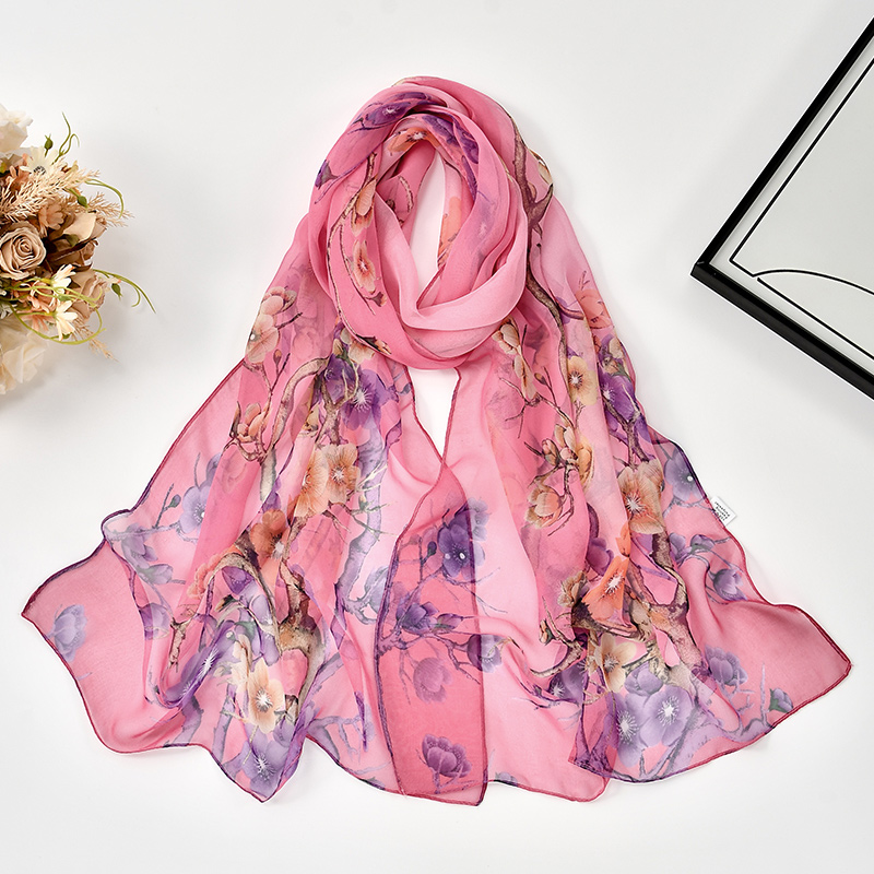 160*50 cm 2025 printemps nouveau châle pour femmes à la mode fleur de prunier imprimé écharpe mince doux en mousseline de soie châle étoles florales enveloppes
