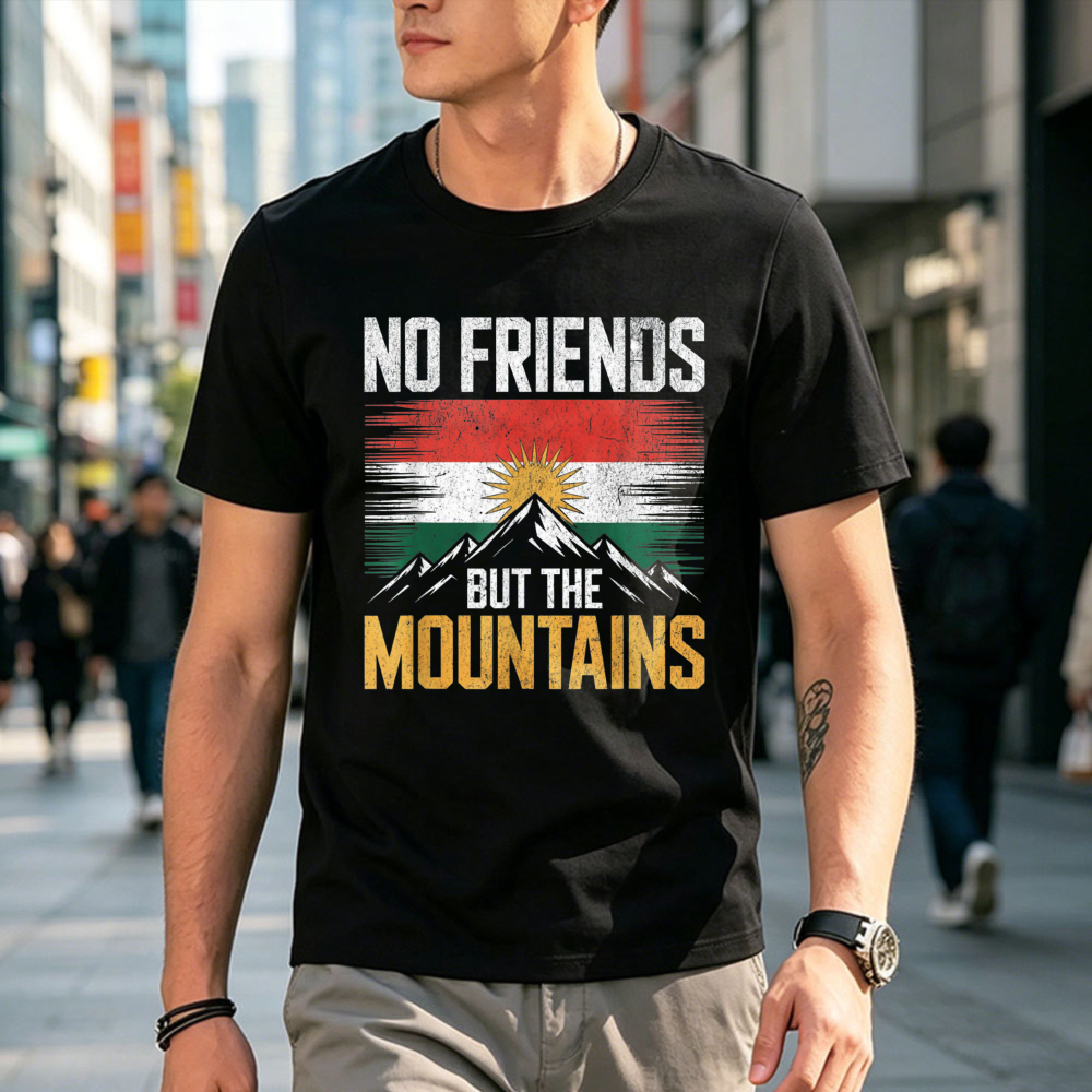 T-shirt ample d'été pour homme, motif Drapeau du Kurdistan, fierté kurde, idéal pour les randonneurs et le style urbain - Sans amis que les montagnes