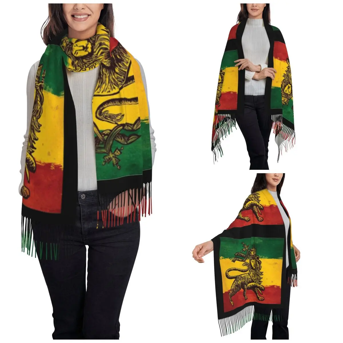Rasta Feel-Écharpe pour femme, châles d'automne et d'hiver, rond Reggae discutant, rastafari Jamaica, grand châle, écharpe pour 03/Wear