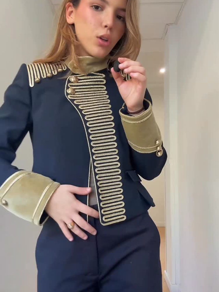 HH Veste Courte Élégante Femme à Manches Longues, Simple Boutonnage, Col Montant Décoré, Coupe Slim, Style Décontracté, Tendance Urbaine