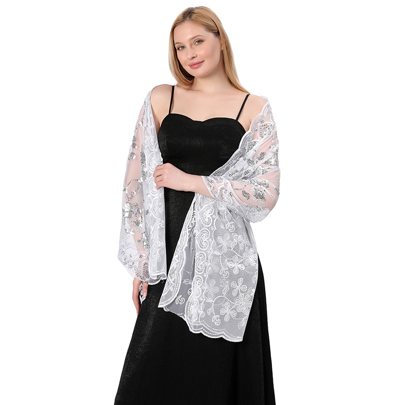 Femmes élégantes broderie florale paillettes châles pour robes de soirée châle mariée mariage Cape femme enveloppes épaule écharpe