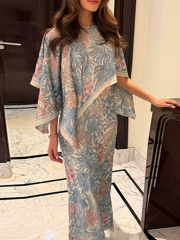 Robe longue moulante florale pour femme avec cape châle intégrée, élégante et tendance pour le bureau, collection été-automne 2026
