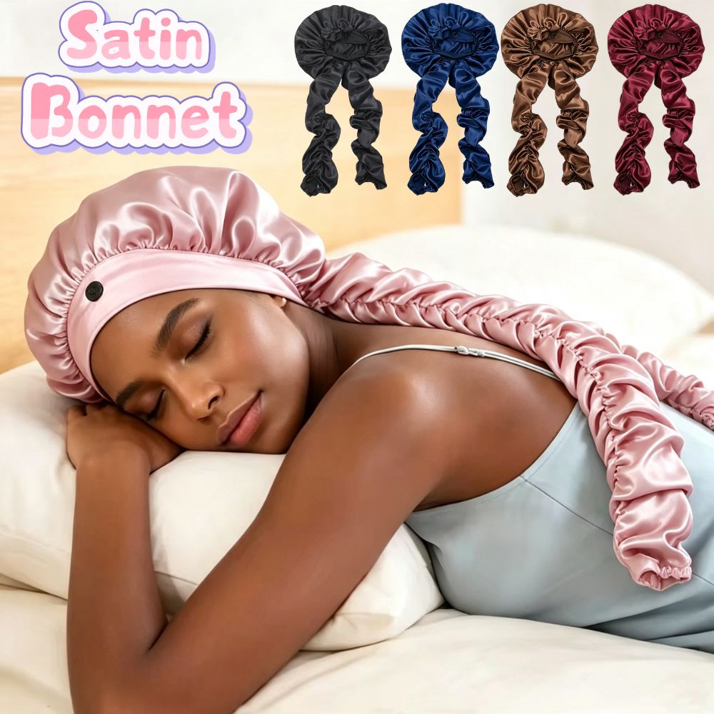 Nouveau bonnet en satin sans chaleur pour dormir, pour femmes, antidérapant, avec longues bandes de bouclage, ajustement réglable, bonnet de bouclage sans chaleur