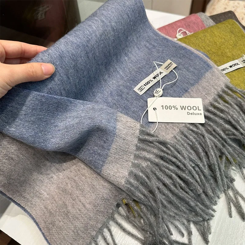 Écharpe australienne en laine Pure pour femme, châle chaud en cachemire à longues franges, écharpe de cou tricotée chaude pour l'hiver, accessoires pour femmes