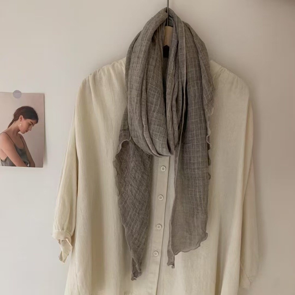 Écharpe rétro unie pour femme, texture gaufrée, châle fin plissé doux, cache-cou fin pour l'automne