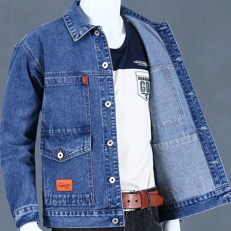 Veste en jean à bouton bleu pour homme, une pièce de tissu, prix bon marché, cowgirl à bas prix, automne, nouveau, Y2K, taille L